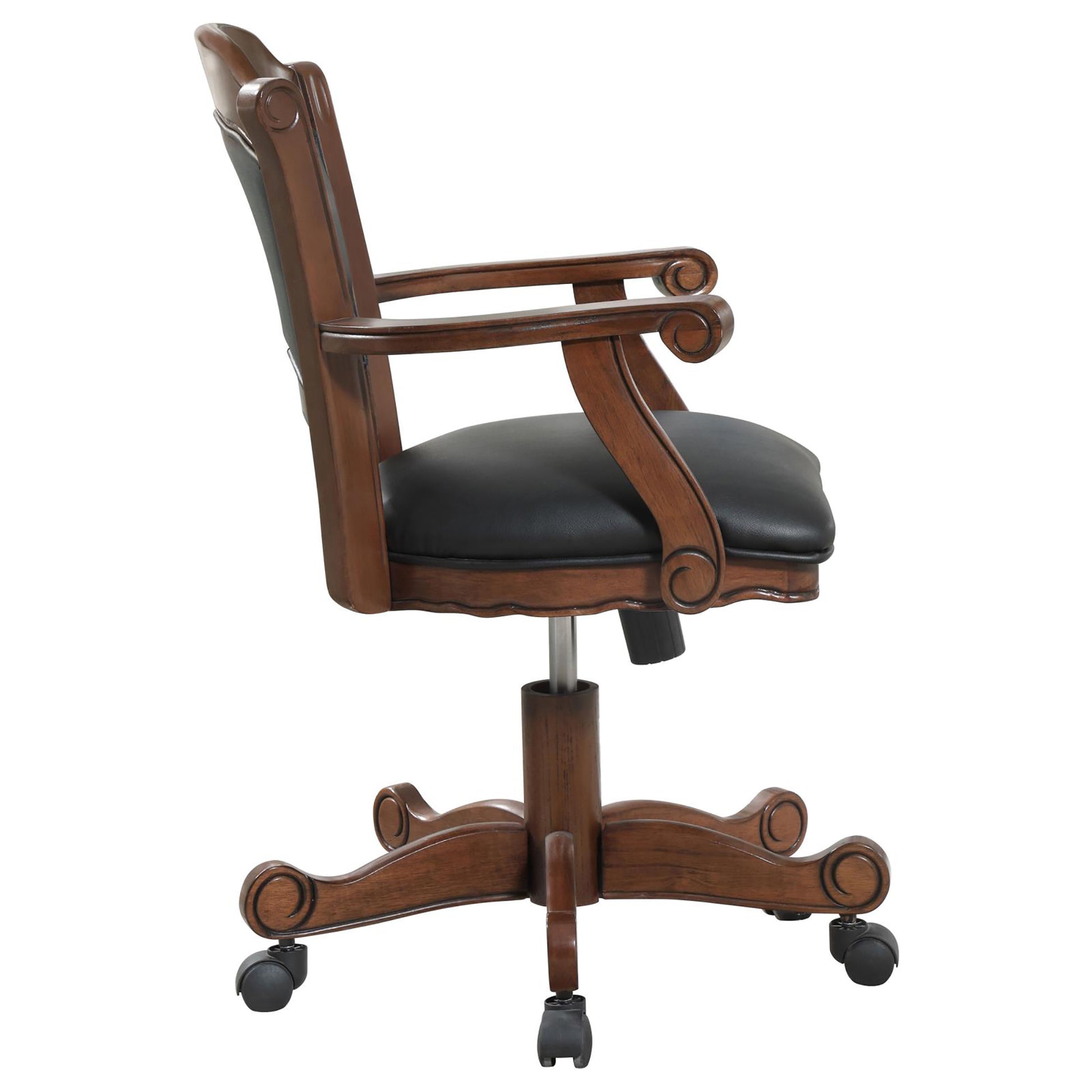 Black And Upholstered Game Chair With Casters Solid Black Brown Dining Room Foam Spot Clean Traditional Arm Chair Open Back Foam Casters Faux Leather