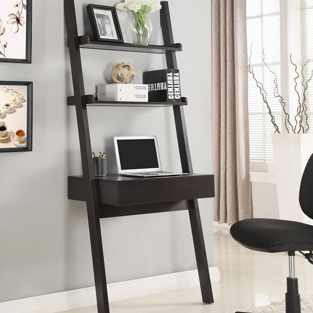Cappuccino Wall Leaning Ladder Desk