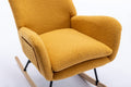 35.5 Inch Rocking Chair With Pocket, Soft Teddy Fabric Rocking Chair For Nursery, Comfy Wingback Glider Rocker With Safe Solid Wood Base For Living Room Bedroom Balcony Turmeric Yellow Casual Foam Teddy