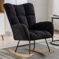 Rocking Chair With Pocket, Soft Teddy Fabric Rocking Chair For Nursery, Comfy Wingback Glider Rocker With Safe Solid Wood Base For Living Room Bedroom Balcony Black Black Casual Foam Teddy