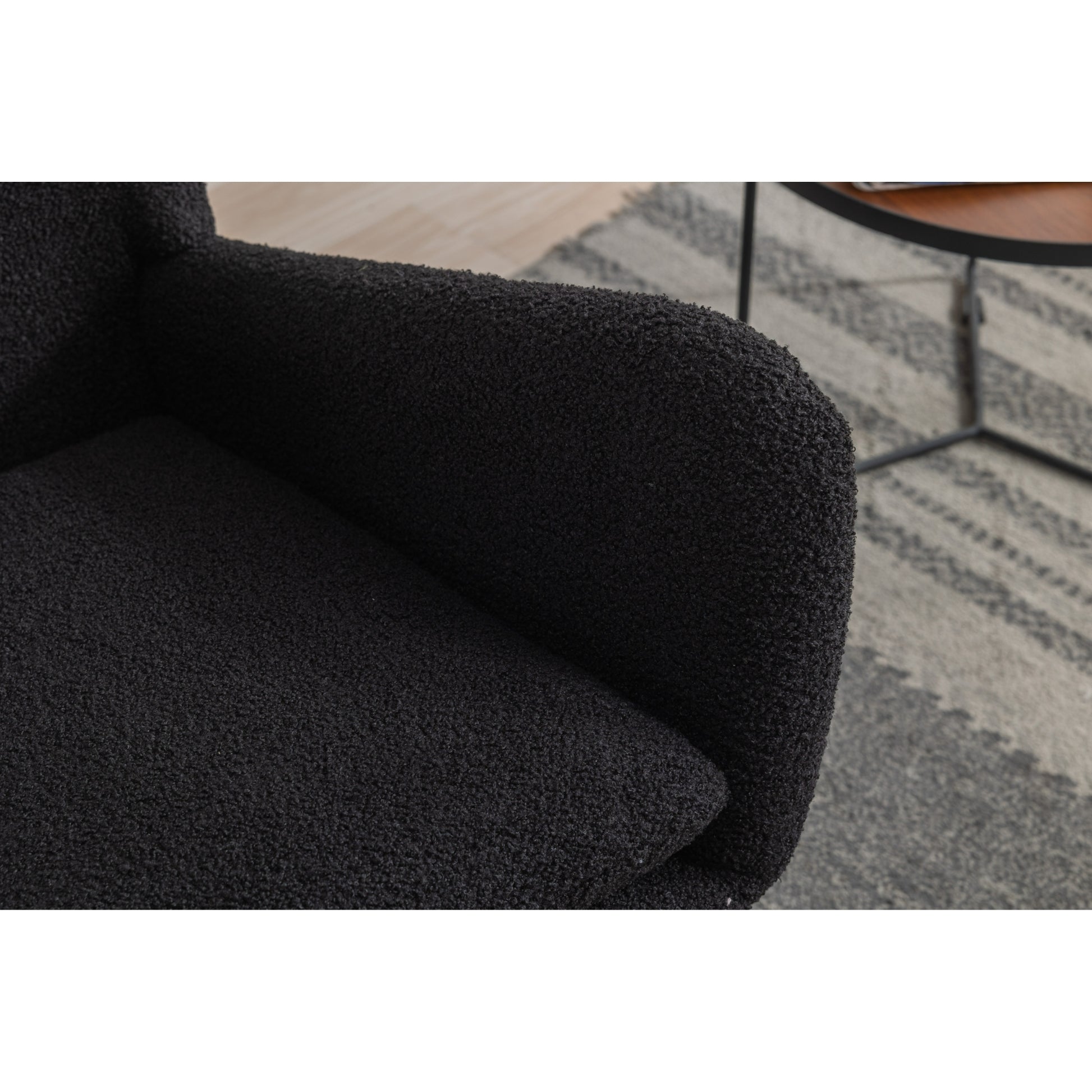 35.5 Inch Rocking Chair With Pocket, Soft Teddy Fabric Rocking Chair For Nursery, Comfy Wingback Glider Rocker With Safe Solid Wood Base For Living Room Bedroom Balcony Black Black Casual Foam Teddy