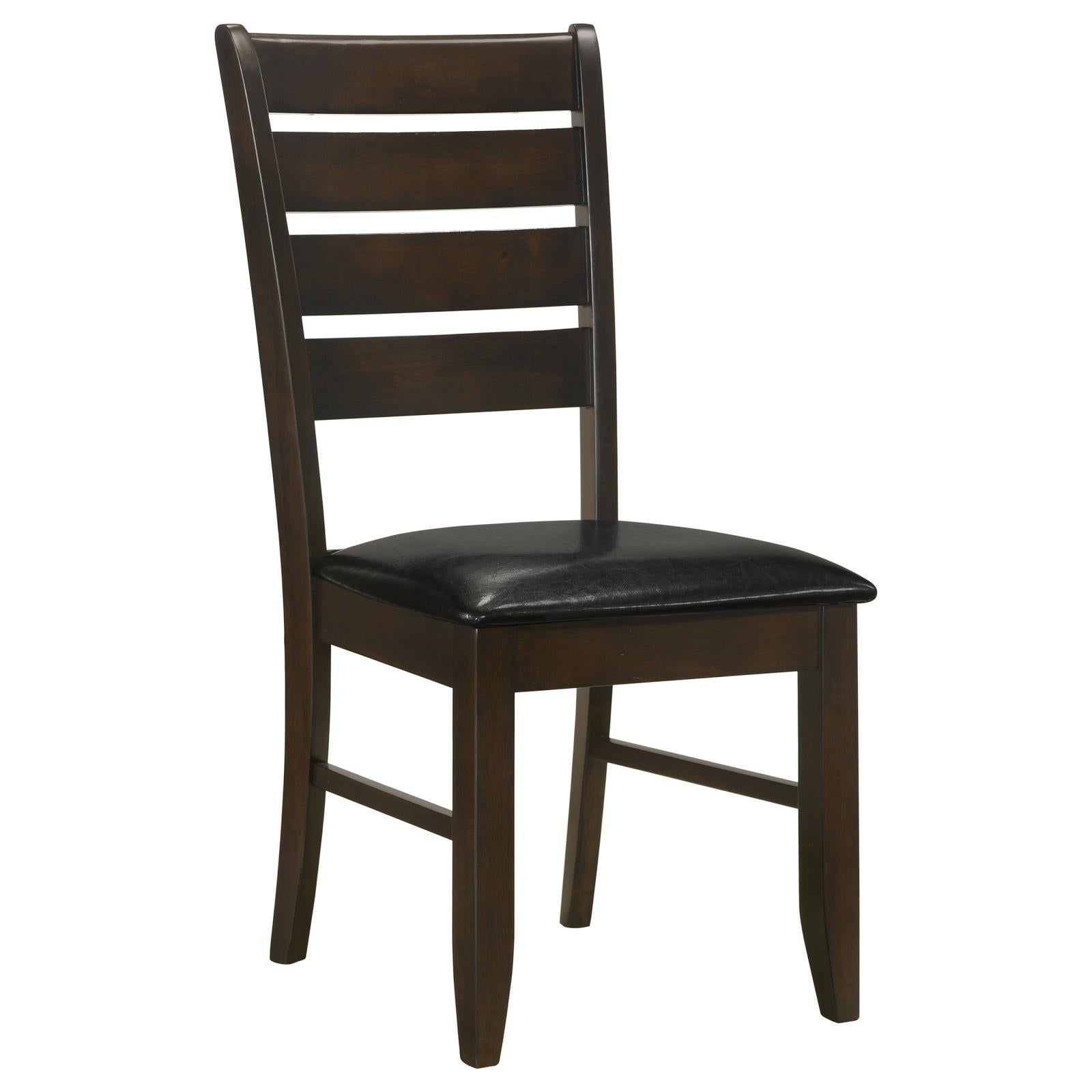 Cappuccino And Black Padded Seat Side Chairs Set Of 2 Solid Black Brown Dining Room Foam Spot Clean Transitional Side Chair Rubberwood Ladder Back Foam Faux Leather