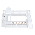 Full Over Full Castle Style Bunk Bed With 2 Drawers 3 Shelves And Slide White White Solid Wood