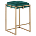 Hunter Green And Gold Counter Height Stools Set Of 2 Solid Green Dining Room Foam Spot Clean Square Contemporary,Modern Bar Stools Foam Velvet