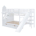 Full Over Full Castle Style Bunk Bed With 2 Drawers 3 Shelves And Slide White White Solid Wood