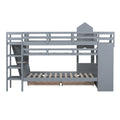Twin Over Twin Castle Style Bunk Bed With 2 Drawers 3 Shelves And Slide Gray Gray Solid Wood
