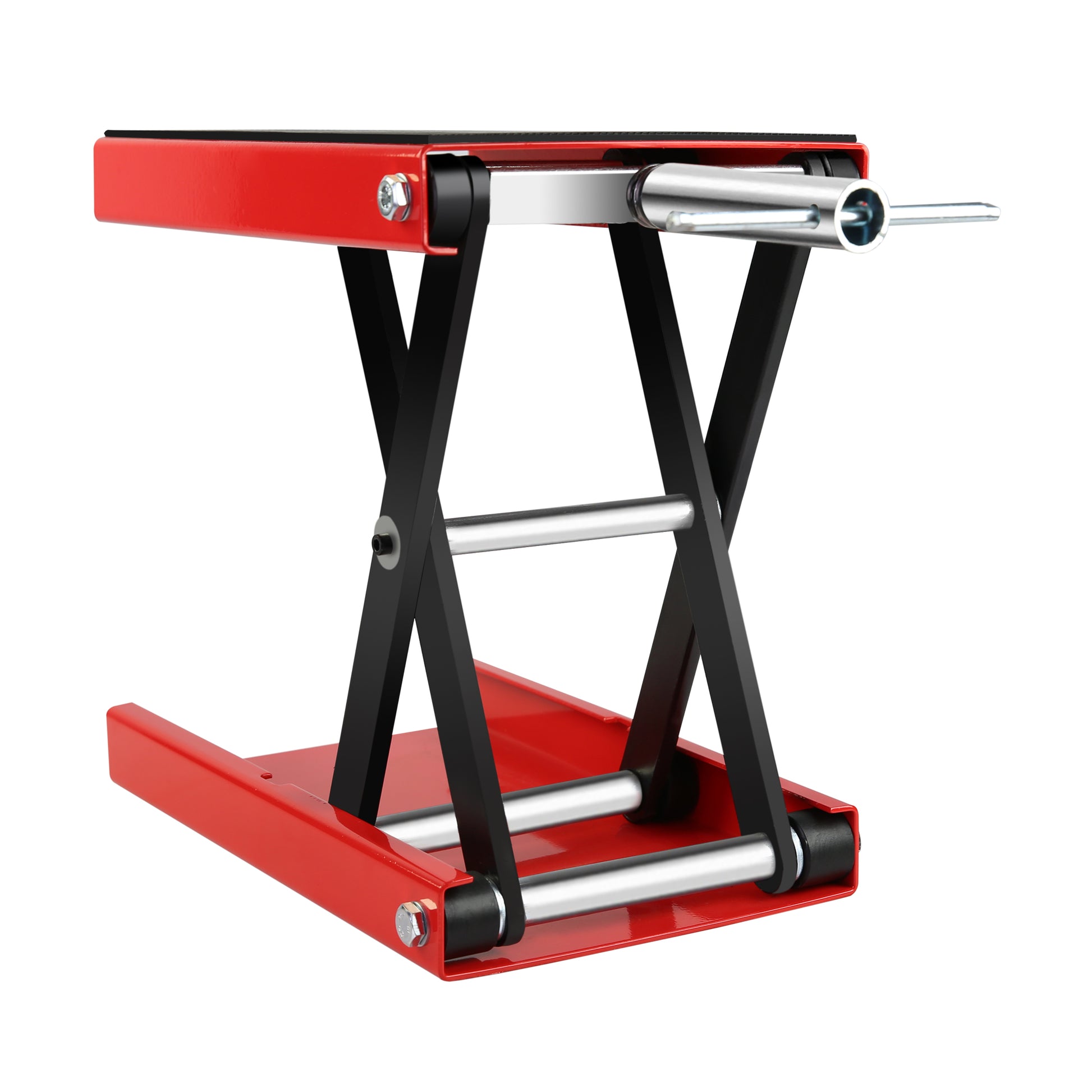 Motorcycle Lift Scissor Jack Steel Wide Deck Hoist Crank Center Stand 1100 Lbs Capacity For Motorcycles, Atvs, Dirt Bikes Red Steel