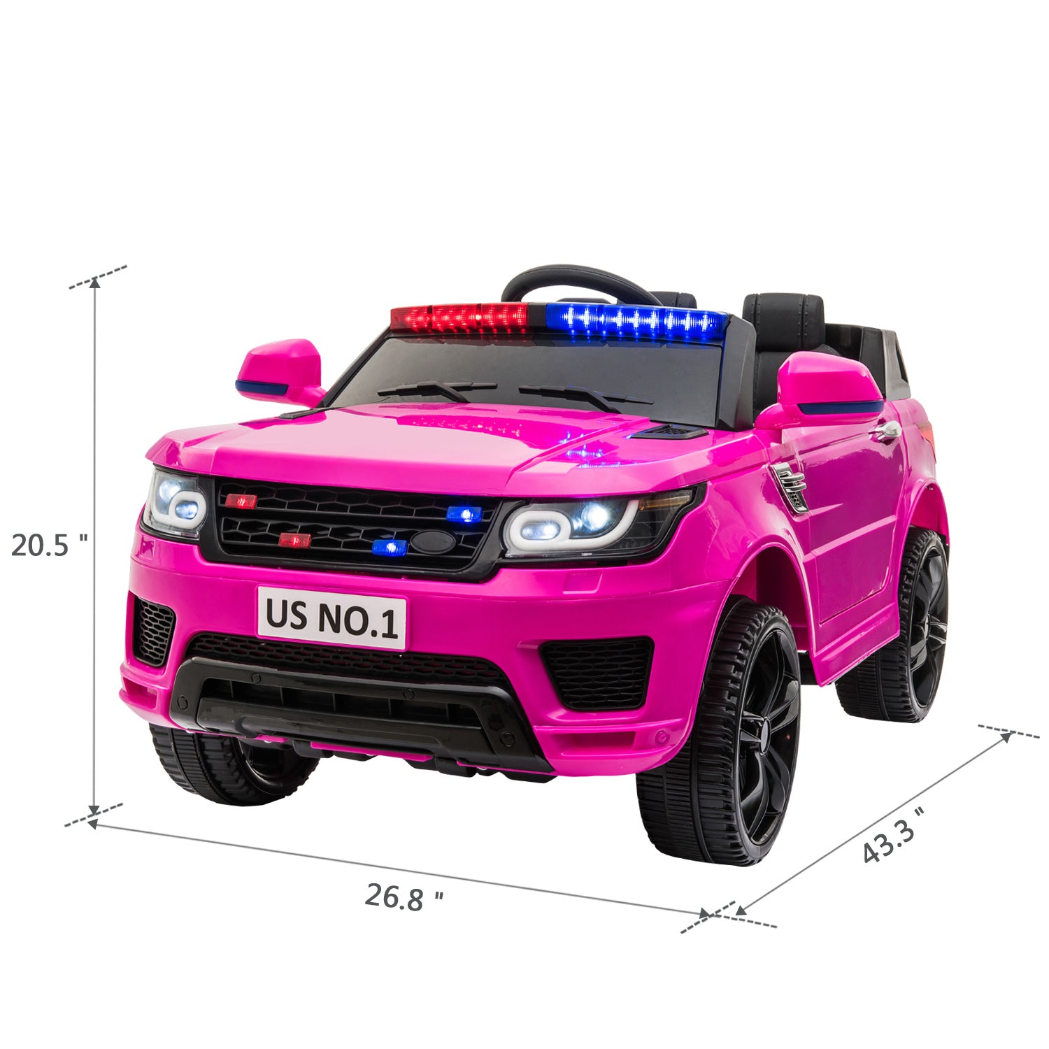 12V Kids Ride On Suv Cop Car With Remote Control, Siren Sounds Alarming Lights, Music Story Rose Red Rose Red Polypropylene