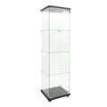 Led Lights Glass Display Cabinet 4 Shelves With Door, Floor Standing Curio Bookshelf For Living Room Bedroom Office, 64.7