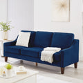 Modern 3 Person Seat Sofa Couch With Scooped Armrest Wood Legs,Upholstered Velvet 3 Seat Sofa With Removable Cushions For Livingrooom Bedroom,Navy Navy Espresso Velvet Wood Primary Living Space Medium Soft Cushion Back American Design Rubberwood Square
