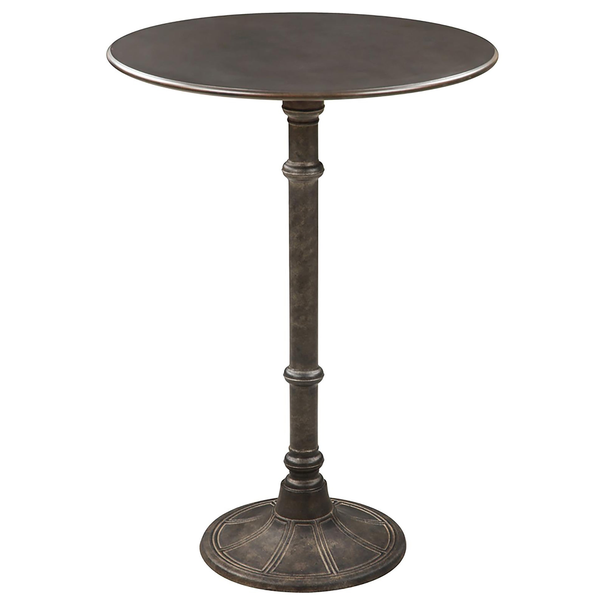 Rustic Dark Russet And Antique Bronze Round Bar Table Brown Brown Dining Room Industrial Freestanding Round Kitchen & Dining Tables Metal Pedestal