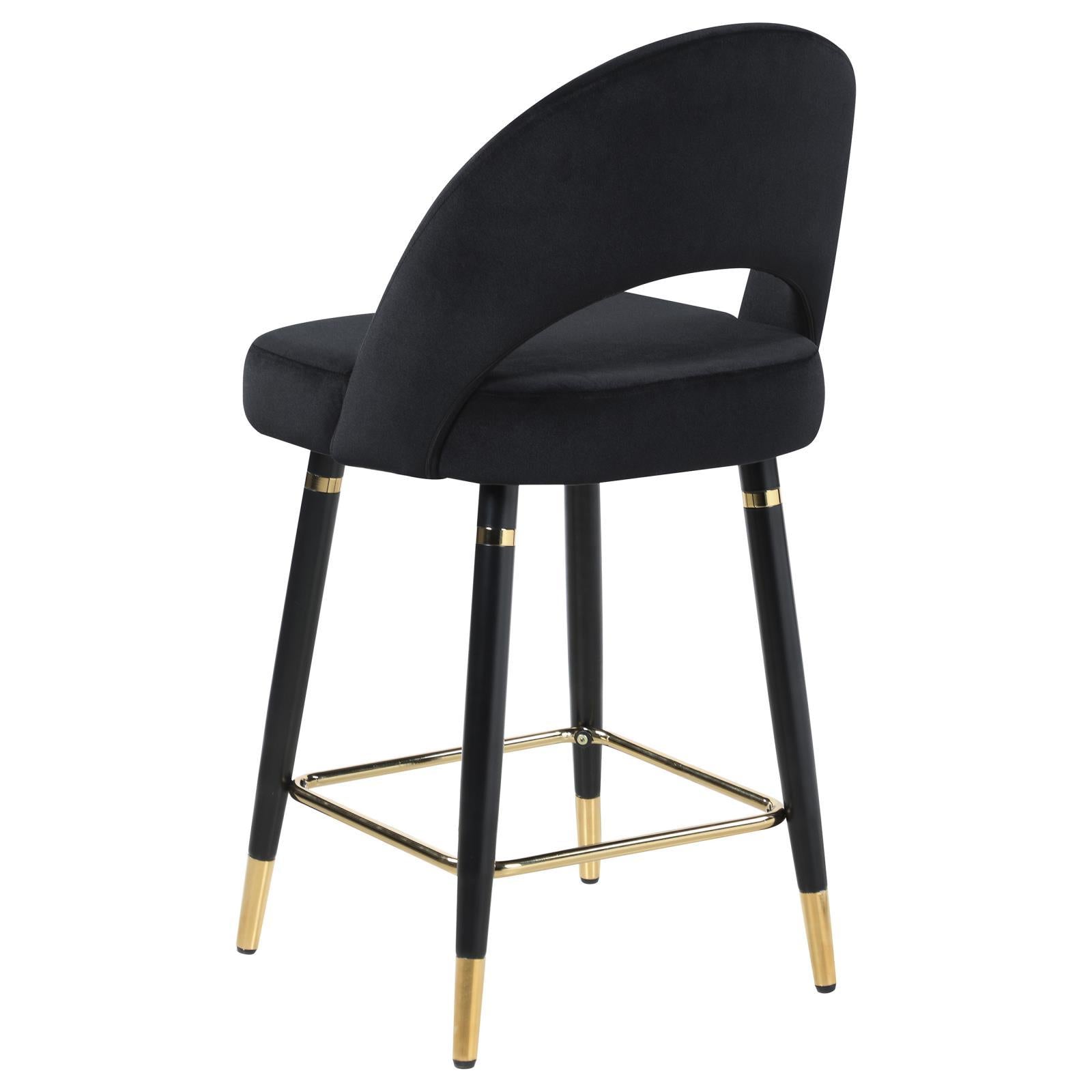 Black Open Back Counter Height Stools Set Of 2 Solid Black Dining Room Foam Glam Open Back Foam Velvet