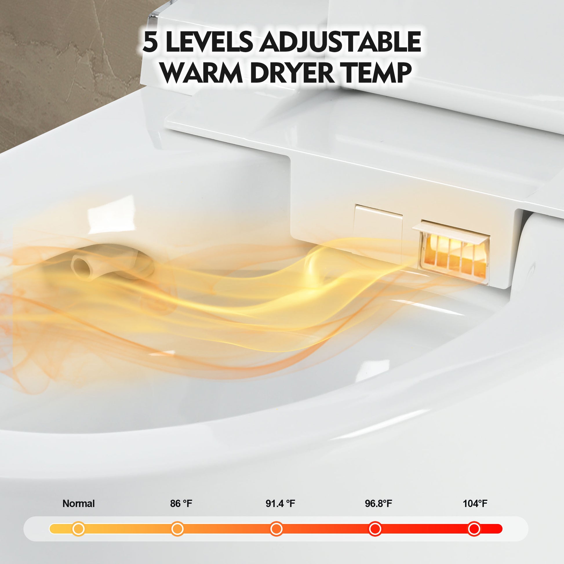 Luxury Smart Toilet With Dryer And Warm Water, Elongated Bidet Toilet With Heated Seat, With Remote Control, Led Night Light, Power Outage Flushing, Soft Close Cover,Whit White Ceramic