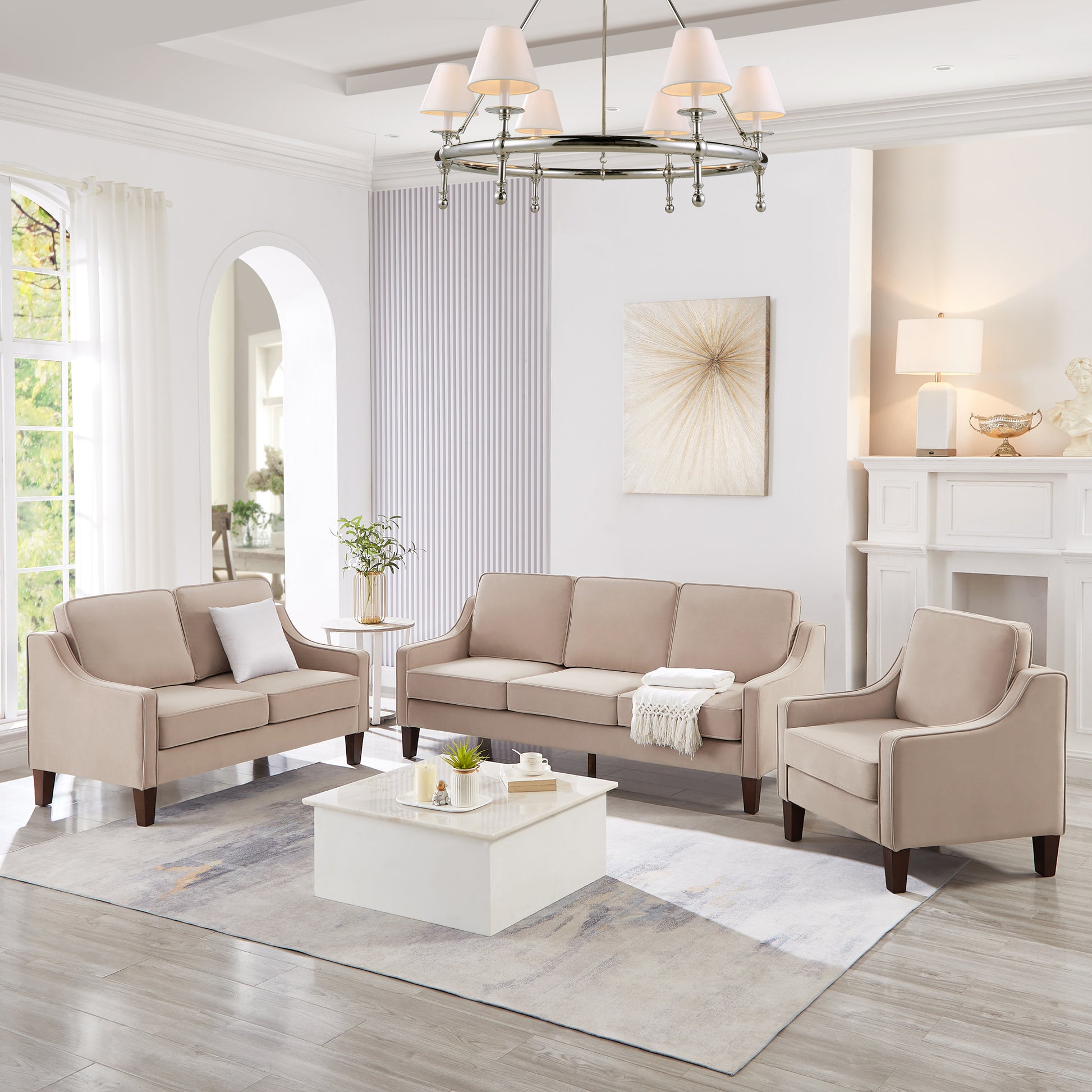 Modern Loveseat Sofa For Living Room, Upholstered Velvet Small Couch With Wooden Legs For Livingroom Bedroom, Taupe Taupe Espresso Velvet Wood Primary Living Space Medium Soft Cushion Back American Design Rubberwood Square Arms Foam Velvet 2 Seat