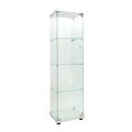 Led Lights Glass Display Cabinet 4 Shelves With Door, Floor Standing Curio Bookshelf For Living Room Bedroom Office, 64.7