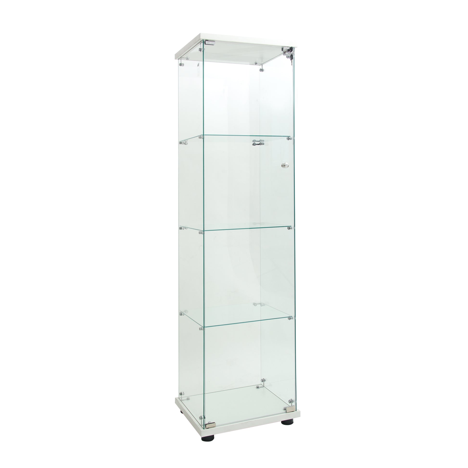 Led Lights Glass Display Cabinet 4 Shelves With Door, Floor Standing Curio Bookshelf For Living Room Bedroom Office, 64.7"*16.7"*14.3" White White Glass