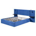 Full Size Storage Upholstered Hydraulic Platform Bed With 2 Shelves, 2 Lights And Usb, Blue Box Spring Not Required Full Blue Wood Bedroom Bed Frame Velvet Upholstered