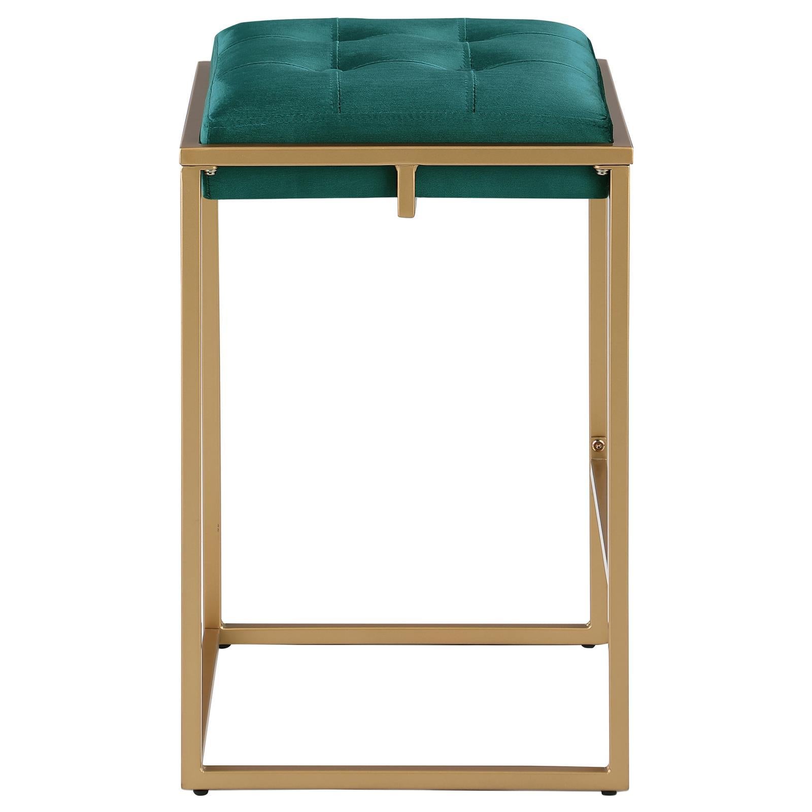 Hunter Green And Gold Counter Height Stools Set Of 2 Solid Green Dining Room Foam Spot Clean Square Contemporary,Modern Bar Stools Foam Velvet