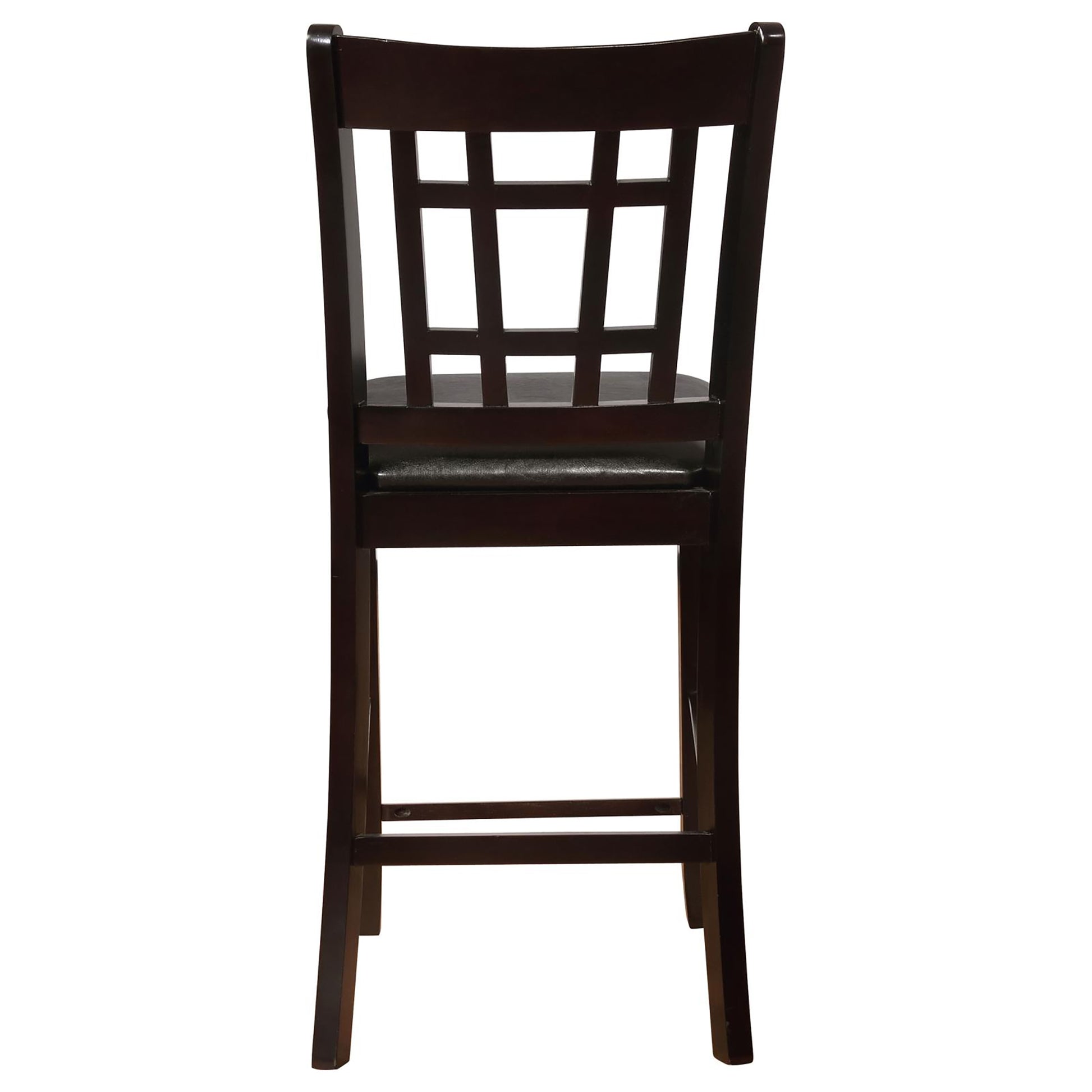 Black And Espresso Lattice Back Counter Height Stools Set Of 2 Solid Brown Espresso Dining Room Foam Spot Clean Transitional Rubberwood Open Back Foam Faux Leather