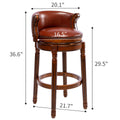 Seat Height 29.5'' Cow Top Leather Wooden Bar Stools, 360 Degree Swivel Bar Height Chair With Backs For Home Kitchen Counter Brown 1Pc Brown Genuine Leather