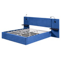 Queen Size Storage Upholstered Hydraulic Platform Bed With 2 Shelves, 2 Lights And Usb, Blue Box Spring Not Required Queen Blue Wood Bedroom Bed Frame Velvet Upholstered