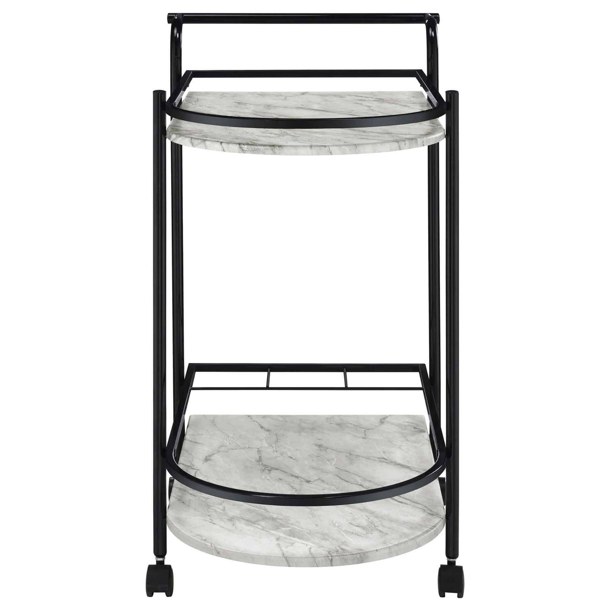 Black And Faux White Marble Serving Cart With Wine Rack Black Gray Dining Room Contemporary,Modern Kitchen Carts Metal Small Less Than 40In