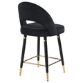 Black Open Back Counter Height Stools Set Of 2 Solid Black Dining Room Foam Glam Open Back Foam Velvet