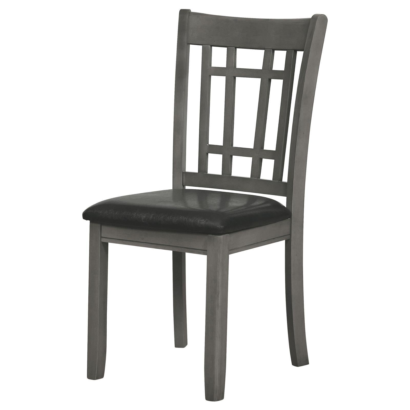 Medium Grey And Black Lattice Back Side Chairs Set Of 2 Solid Grey Gray Dining Room Foam Spot Clean Transitional Side Chair Rubberwood Open Back Foam Faux Leather