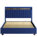 Luxury Gas Lift Storage Bed With Rf Led Lights, Storage Headboard ,Full Size ,Velvet Blue Box Spring Not Required Full Blue Wood Brown Bedroom American Design Poplar Slat Beds Polyurethane Foam Velvet Metal & Wood