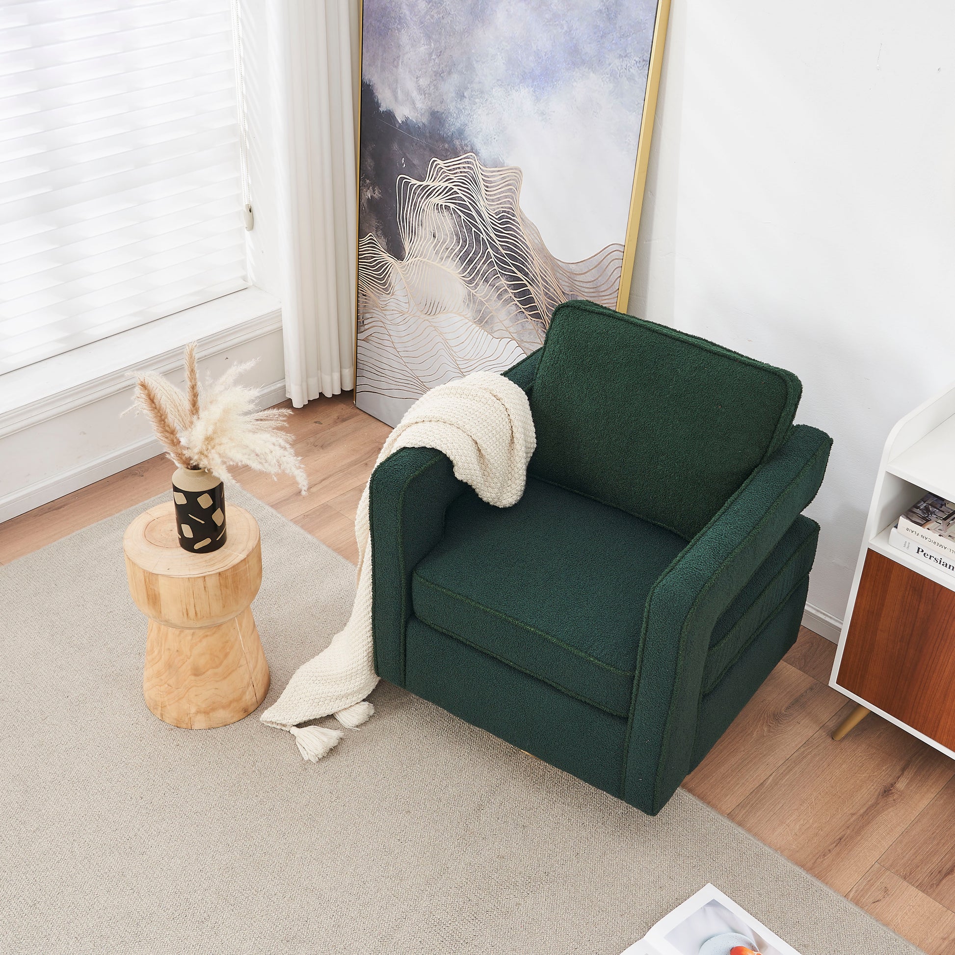 Swivel Barrel Chair For Living Room,360 Degree Swivel Club Modern Accent Single Sofa Chair, Small Leisure Arm Chair For Nursery, Hotel, Bedroom, Office Green Primary Living Space Modern Faux Fur