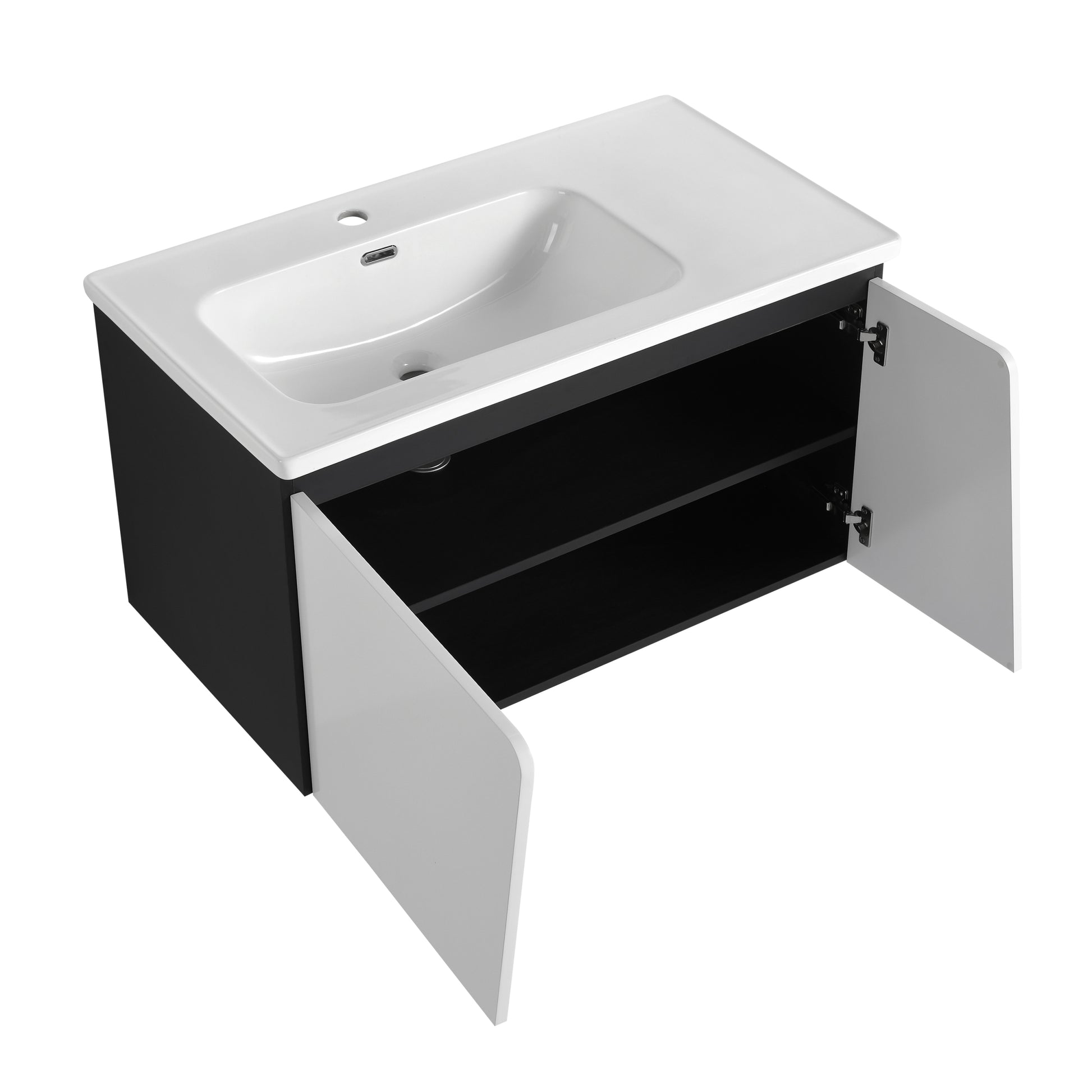 36'' Floating Wall Mounted Bathroom Vanity With Ceramic Basin & Soft Close Cabinet Door White Black Soft Close Doors Bathroom Wall Mounted Modern Plywood Plywood