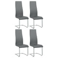 Grey And Chrome High Back Side Chairs Set Of 4 Solid Grey Dining Room Foam Spot Clean Contemporary,Modern Side Chair Solid Back Foam Faux Leather