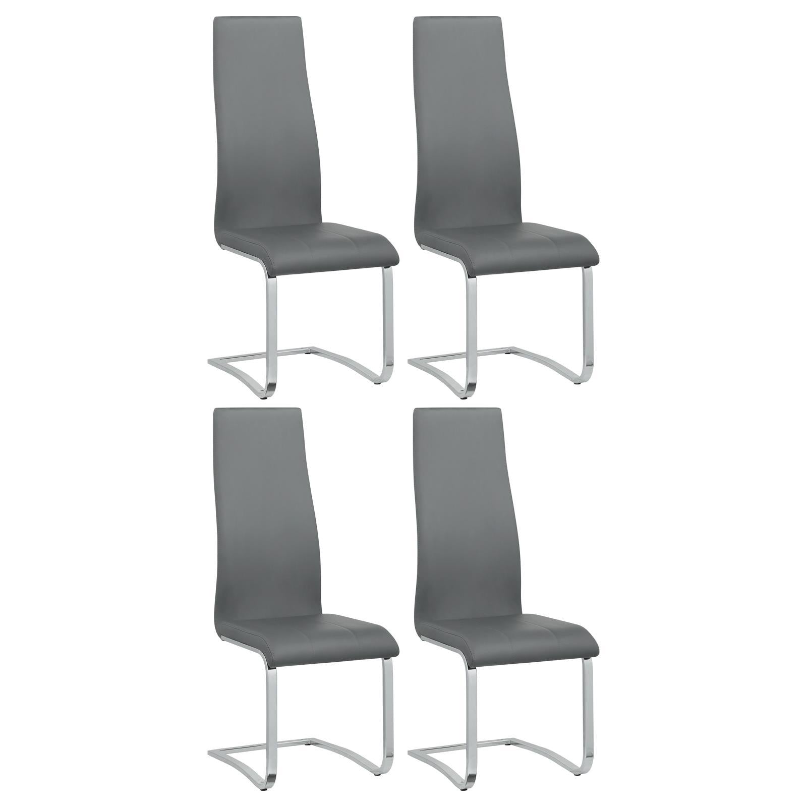 Grey And Chrome High Back Side Chairs Set Of 4 Solid Grey Dining Room Foam Spot Clean Contemporary,Modern Side Chair Solid Back Foam Faux Leather