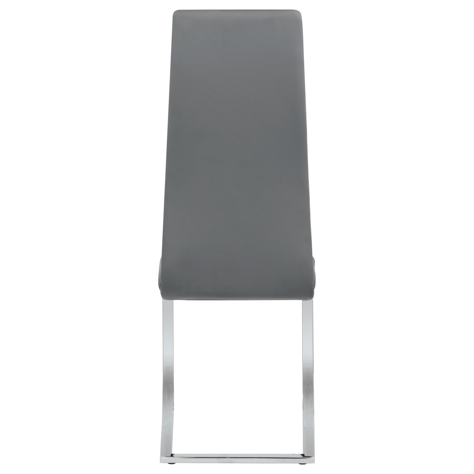 Grey And Chrome High Back Side Chairs Set Of 4 Solid Grey Dining Room Foam Spot Clean Contemporary,Modern Side Chair Solid Back Foam Faux Leather