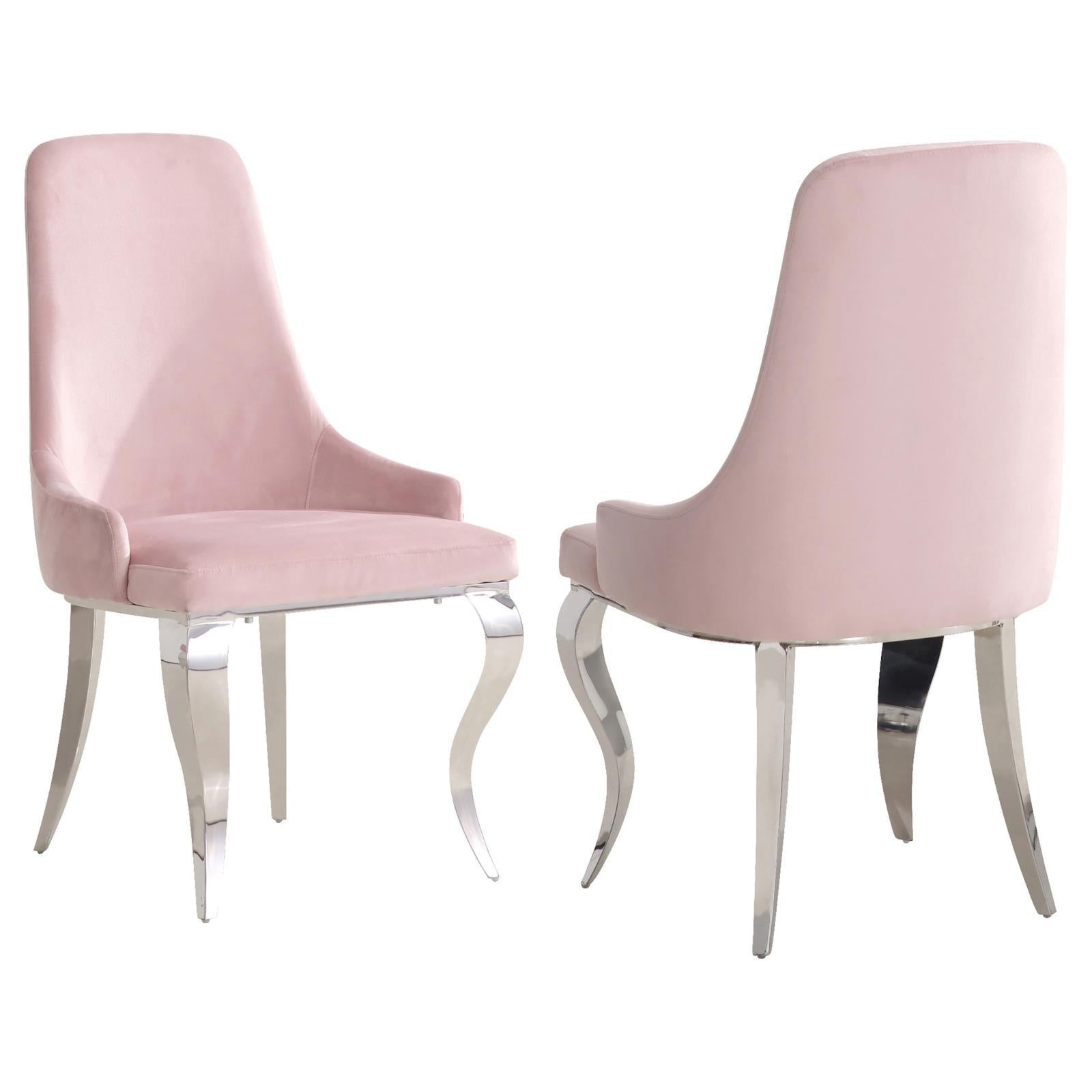 Pink And Chrome Upholstered Back Dining Chairs Set Of 2 Solid Pink Dining Room Foam Spot Clean Contemporary,Modern Side Chair Solid Back Foam Velvet