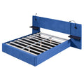 Queen Size Storage Upholstered Hydraulic Platform Bed With 2 Shelves, 2 Lights And Usb, Blue Box Spring Not Required Queen Blue Wood Bedroom Bed Frame Velvet Upholstered