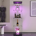 Led Lights Glass Display Cabinet 4 Shelves With Door, Floor Standing Curio Bookshelf For Living Room Bedroom Office, 64.7