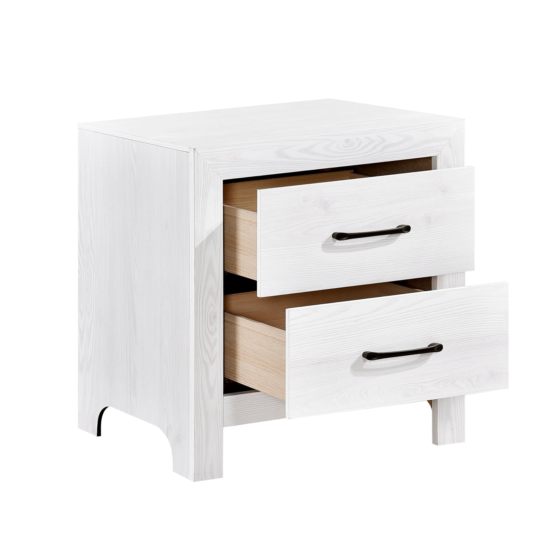 Modern White Finish 1Pc Nightstand Of 2X Drawers Black Hardware Wooden Bedroom Furniture White Bedroom Modern,Rustic Wood