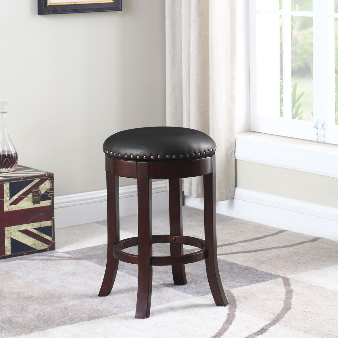 Dark Brown And Medium Brown Swivel Counter Height Stools Set Of 2 Solid Dark Brown Brown Dining Room Foam Spot Clean Transitional Bar Stools Birch Foam Faux Leather