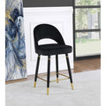 Black Open Back Counter Height Stools Set Of 2 Solid Black Dining Room Foam Glam Open Back Foam Velvet