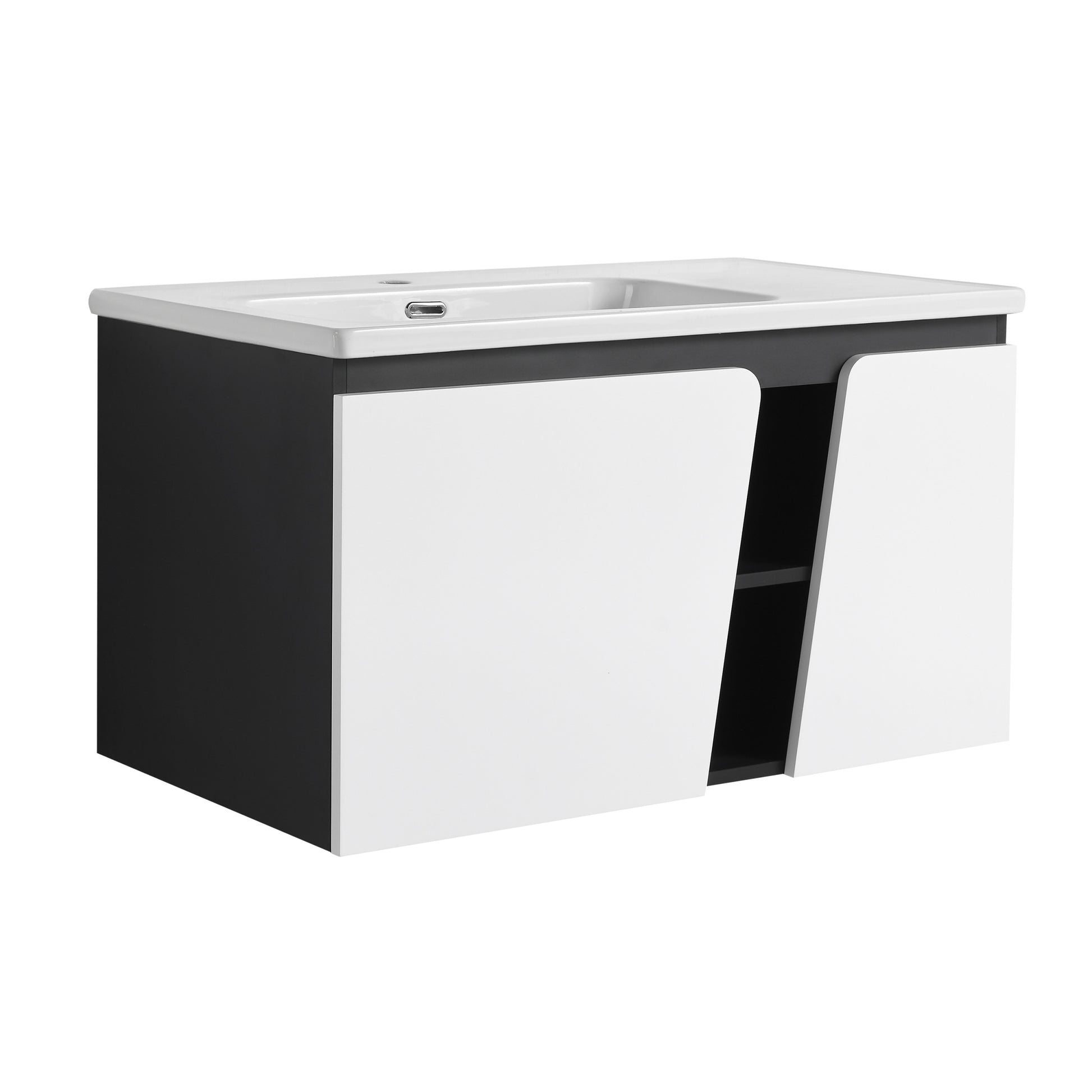 36'' Floating Wall Mounted Bathroom Vanity With Ceramic Basin & Soft Close Cabinet Door White Black Soft Close Doors Bathroom Wall Mounted Modern Plywood Plywood