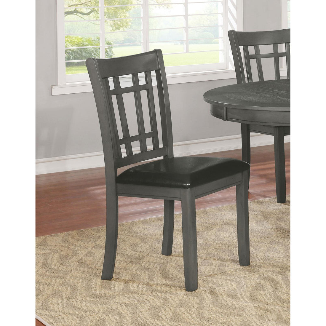 Medium Grey And Black Lattice Back Side Chairs Set Of 2 Solid Grey Gray Dining Room Foam Spot Clean Transitional Side Chair Rubberwood Open Back Foam Faux Leather