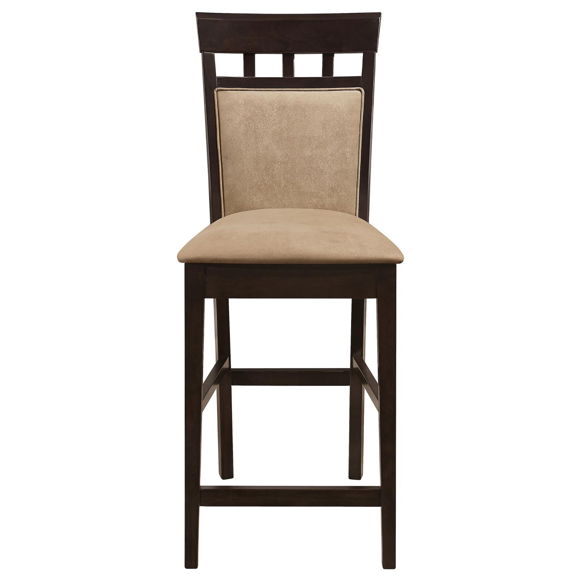 Beige And Cappuccino Upholstered Counter Height Stools Set Of 2 Solid Beige Brown Brown Dining Room Foam Spot Clean Transitional Solid Back Foam Microfiber