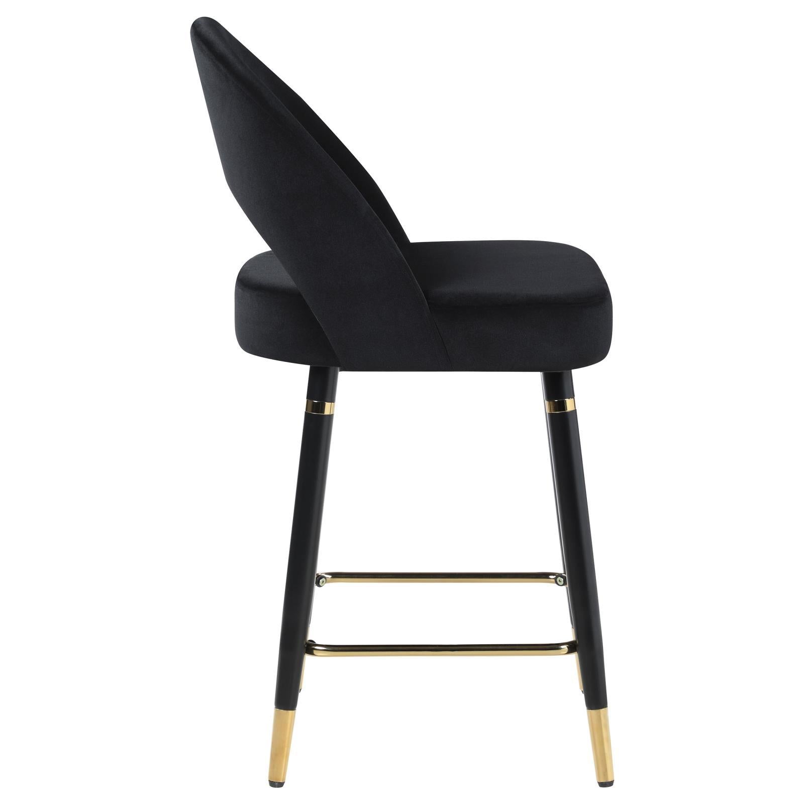 Black Open Back Counter Height Stools Set Of 2 Solid Black Dining Room Foam Glam Open Back Foam Velvet