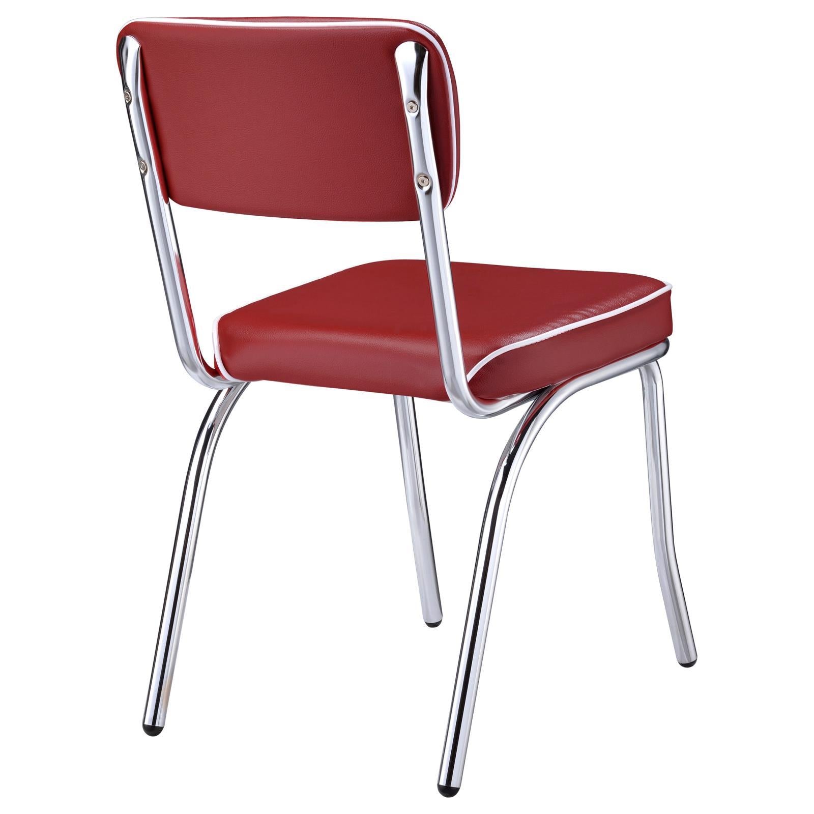 Red And Chrome Upholstered Side Chairs Set Of 2 Solid Red Dining Room Foam Spot Clean Contemporary,Modern Side Chair Open Back Foam Faux Leather