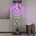 Led Lights Glass Display Cabinet 4 Shelves With Door, Floor Standing Curio Bookshelf For Living Room Bedroom Office, 64.7