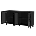 Buffet Cabinet With Adjustable Shelves, 4 Door Mirror Hollow Carved Tv Stand For Tvs Up To 70'', Multi Functional Console Table With Storage Credenza Accent Cabinet For Living Room, Black 3 4 Spaces Black Primary Living Space Adjustable Shelves Mdf