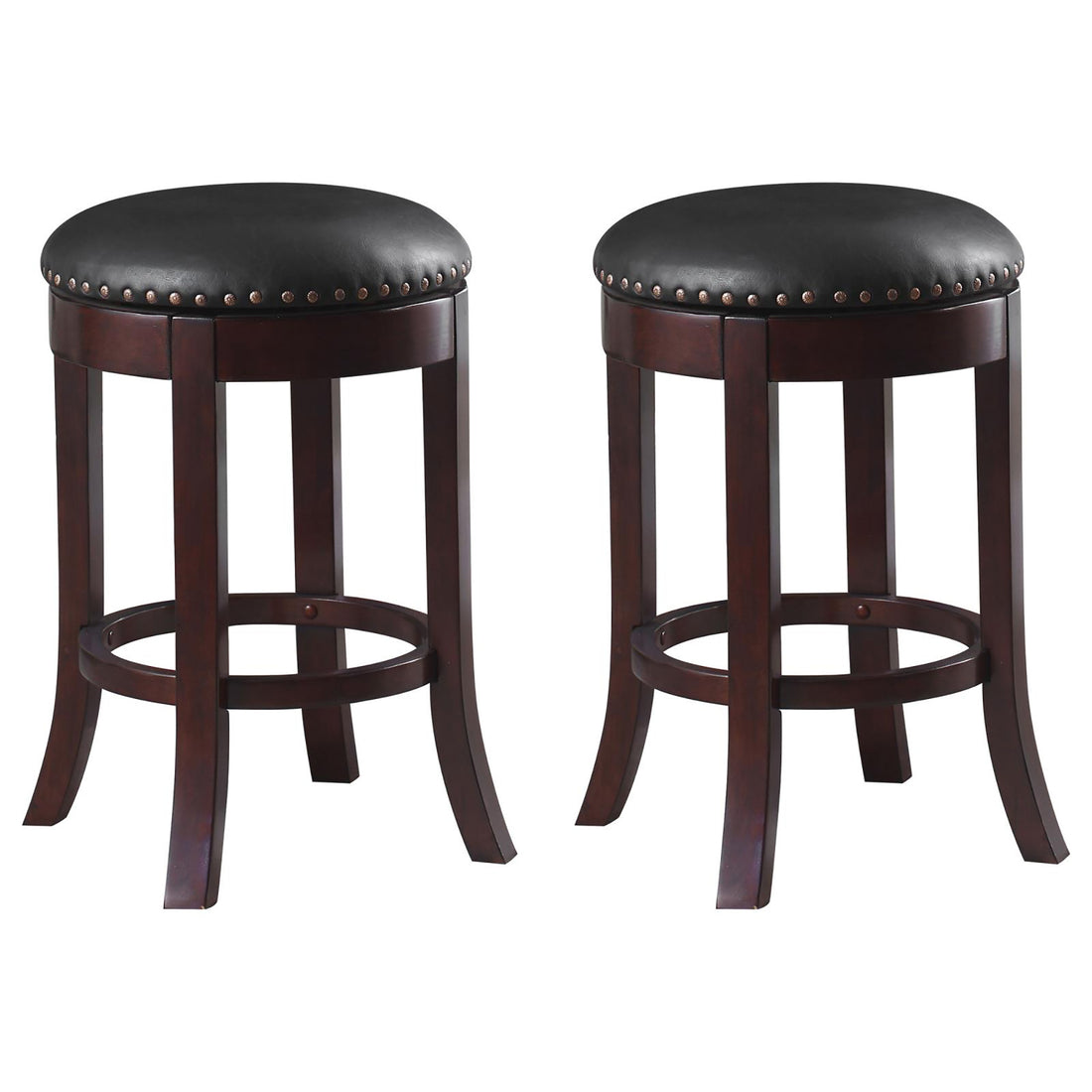 Dark Brown And Medium Brown Swivel Counter Height Stools Set Of 2 Solid Dark Brown Brown Dining Room Foam Spot Clean Transitional Bar Stools Birch Foam Faux Leather