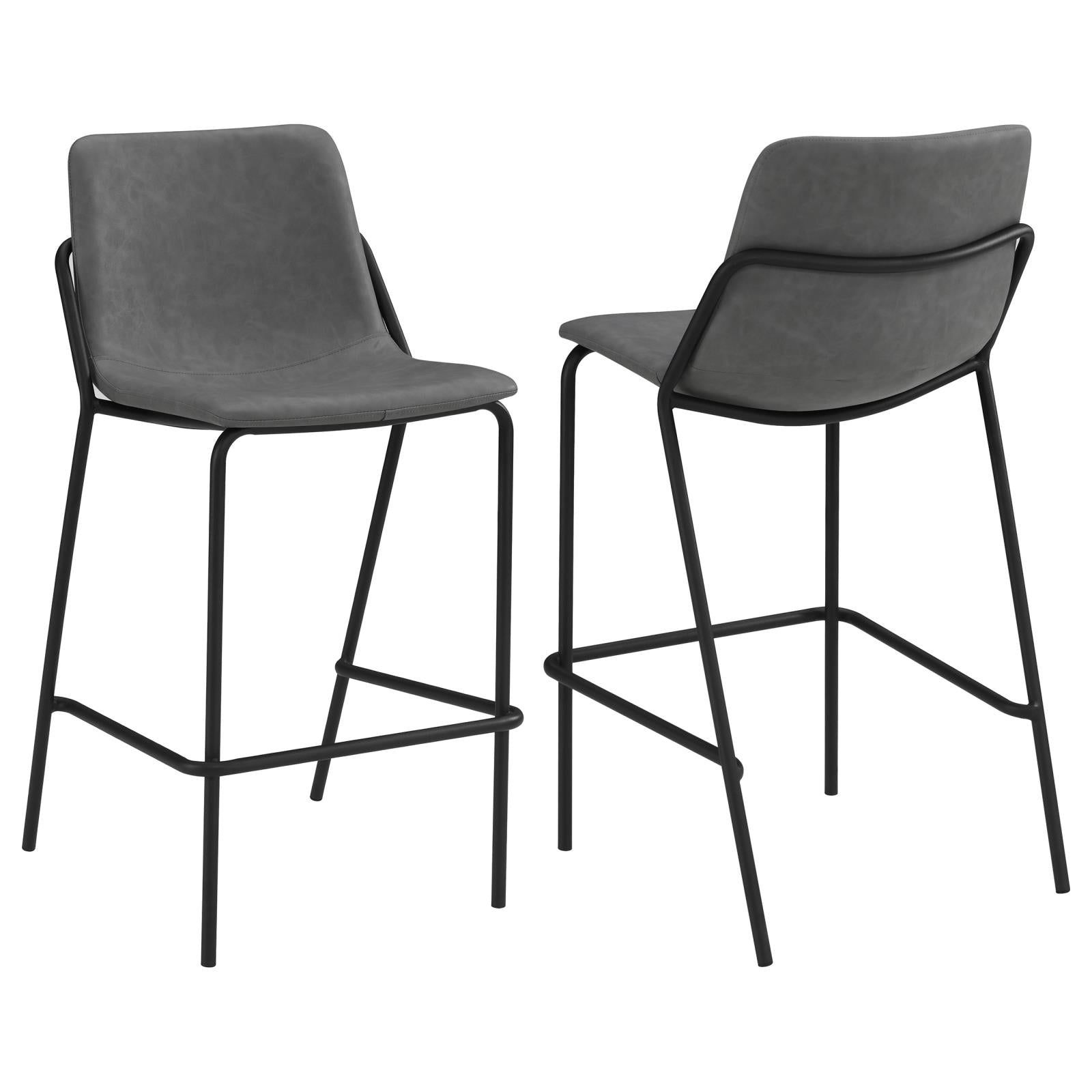 Grey And Black Bar Stools Set Of 2 With Footrest Solid Grey Dining Room Foam Spot Clean Industrial Bar Stools Solid Back Foam Faux Leather