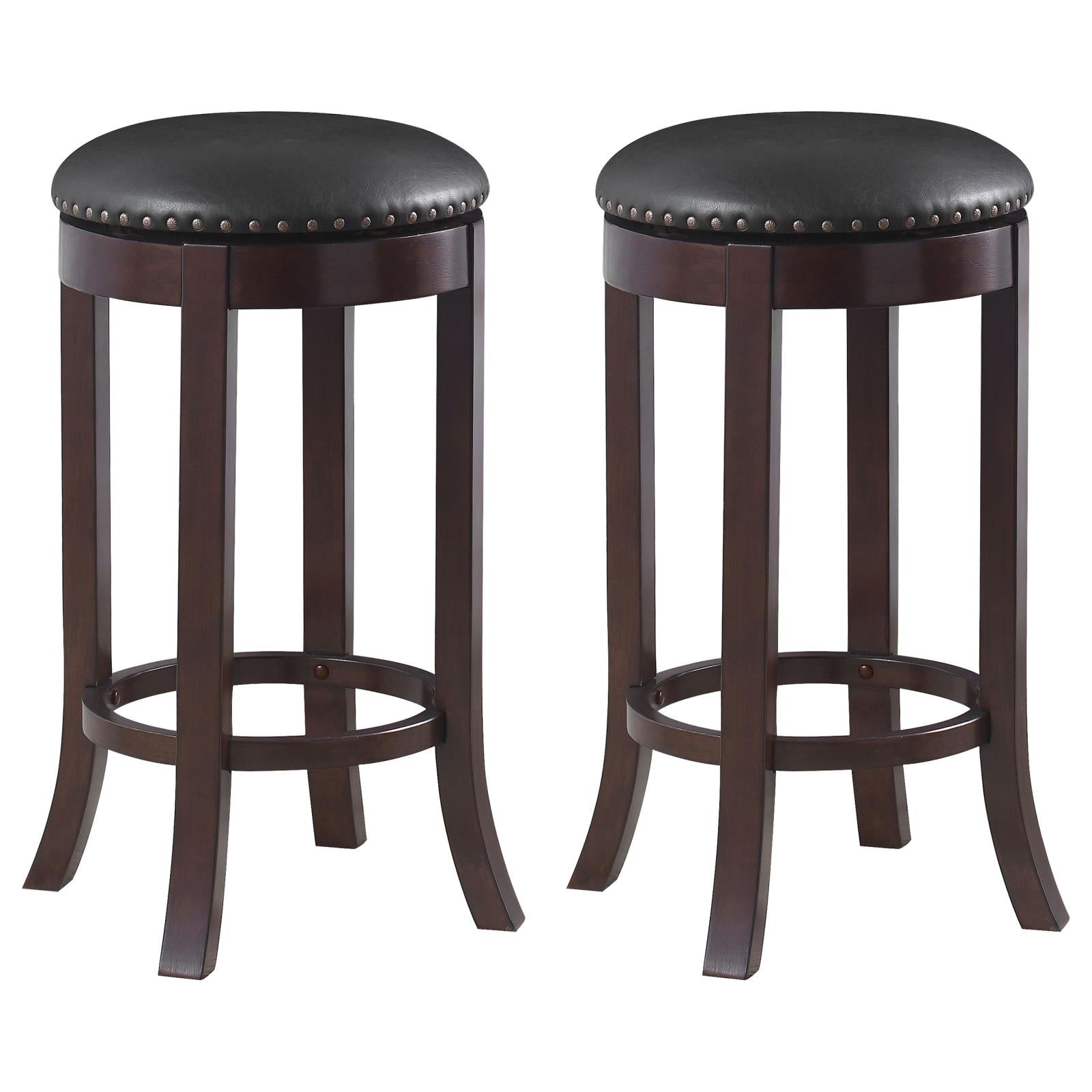 Dark Brown And Medium Brown Swivel Bar Stools Set Of 2 Solid Dark Brown Brown Dining Room Foam Spot Clean Transitional Bar Stools Set Of 2 Foam Faux Leather